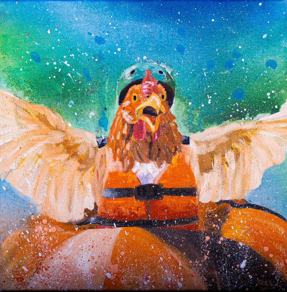 "Chicken White Water Rafting" Original Painting