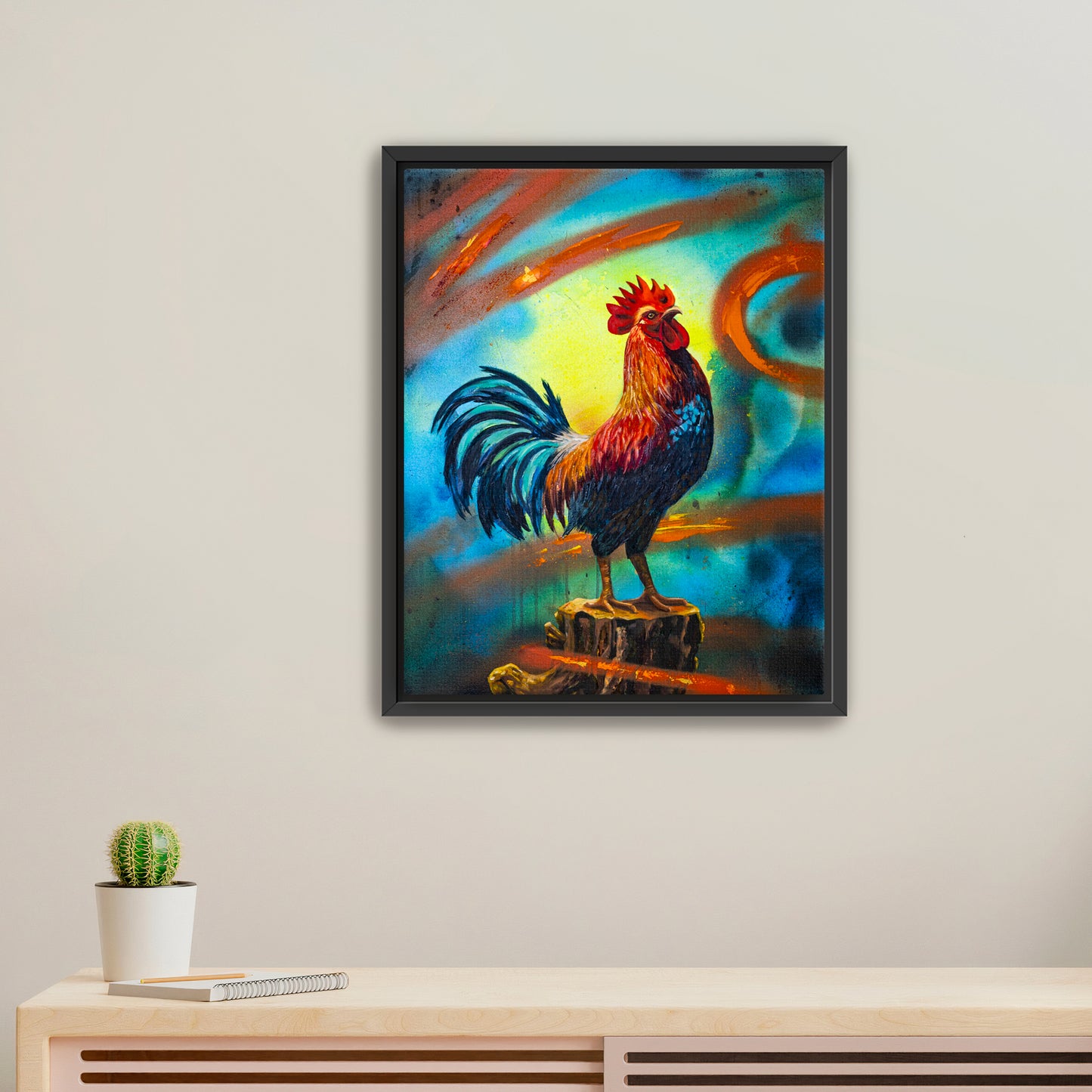 "Confident Rooster" Framed Canvas Print