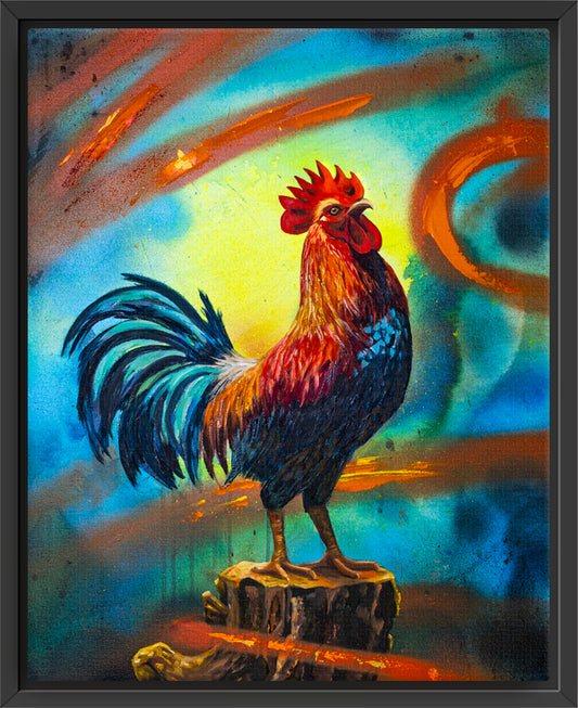 "Confident Rooster" Framed Canvas Print