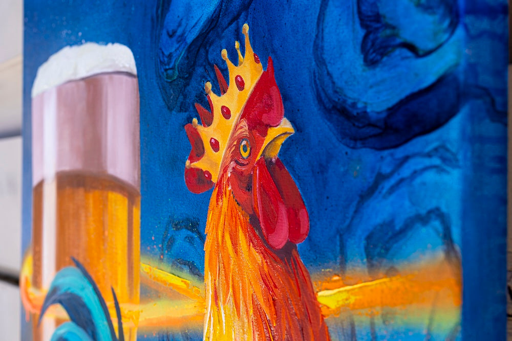 "Rooster King of Beer" Original Painting