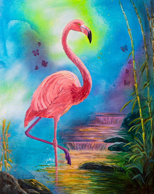 "Balanced Flamingo" Framed Canvas Print