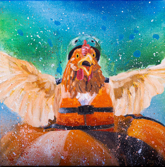 "Chicken White Water Rafting" Original Painting