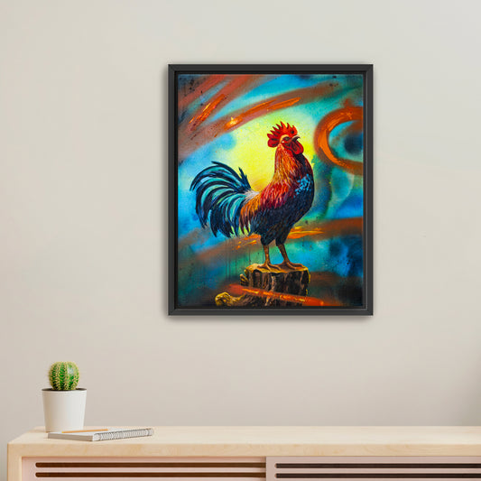 "Confident Rooster" Framed Canvas Print