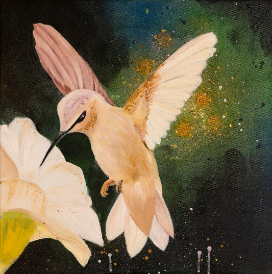 "White Lily Hummingbird" Original Painting