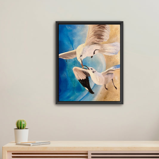 "Nurturing Seagull" Framed Canvas Print
