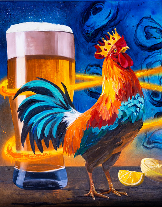 "Rooster King of Beer" Original Painting
